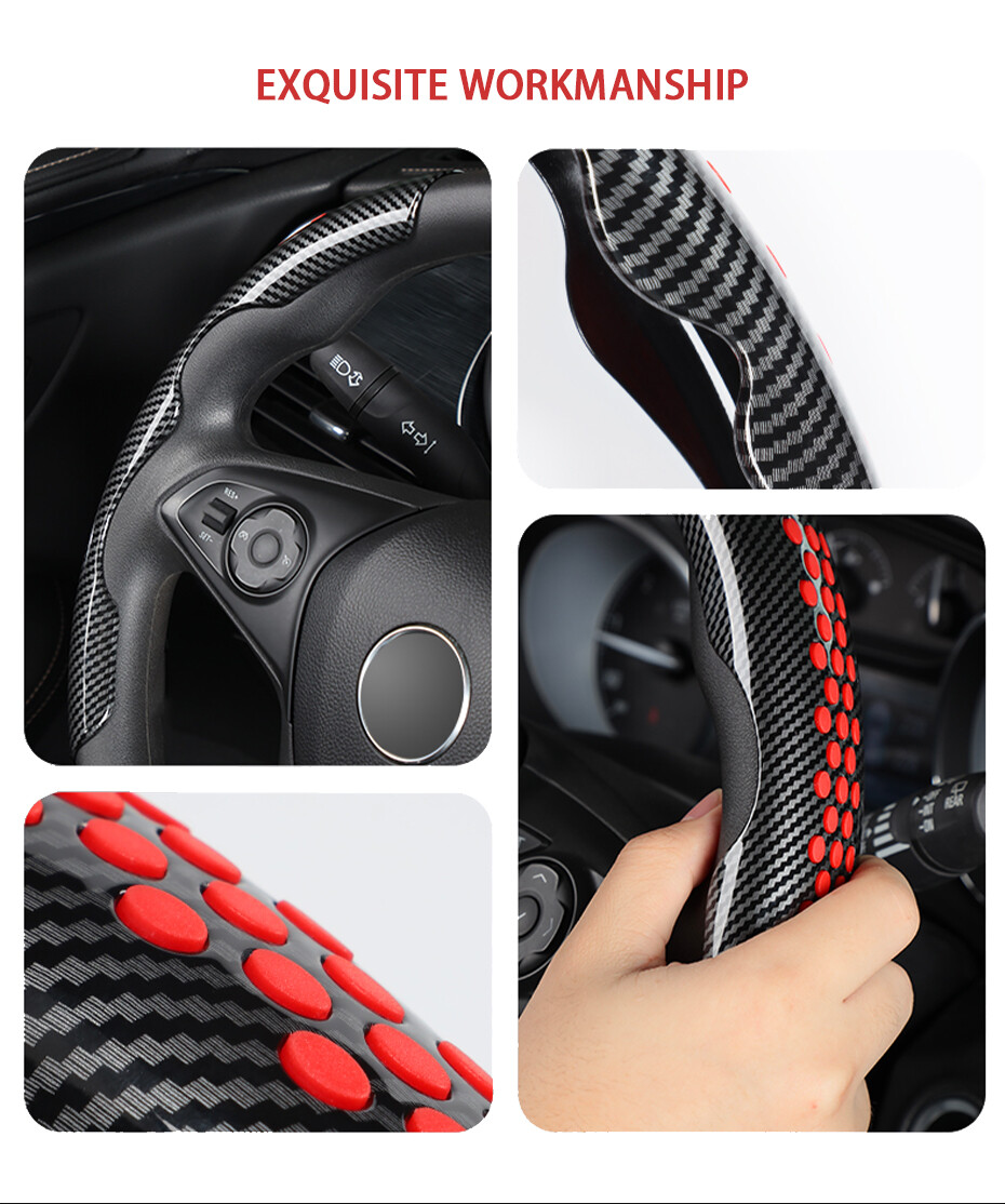 2x 15in Car Steering Wheel Cover NonSlip Carbon Fiber Look Silicone