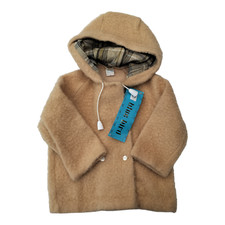 Vintage 70s Light Brown Button Down Hooded Fleece Coat Size 3 Deadstock Tags