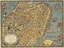 1921 Pictorial Map Old Boston in the Commonwealth of Massachusetts Wall Poster