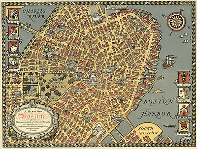 1921 Pictorial Map Old Boston in the Commonwealth of Massachusetts Wall Poster