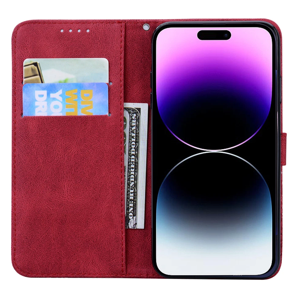 For Various Phone Diamond Butterfly Flip Wallet Card Bag Holder Women Case Cover - Image 3 of 4