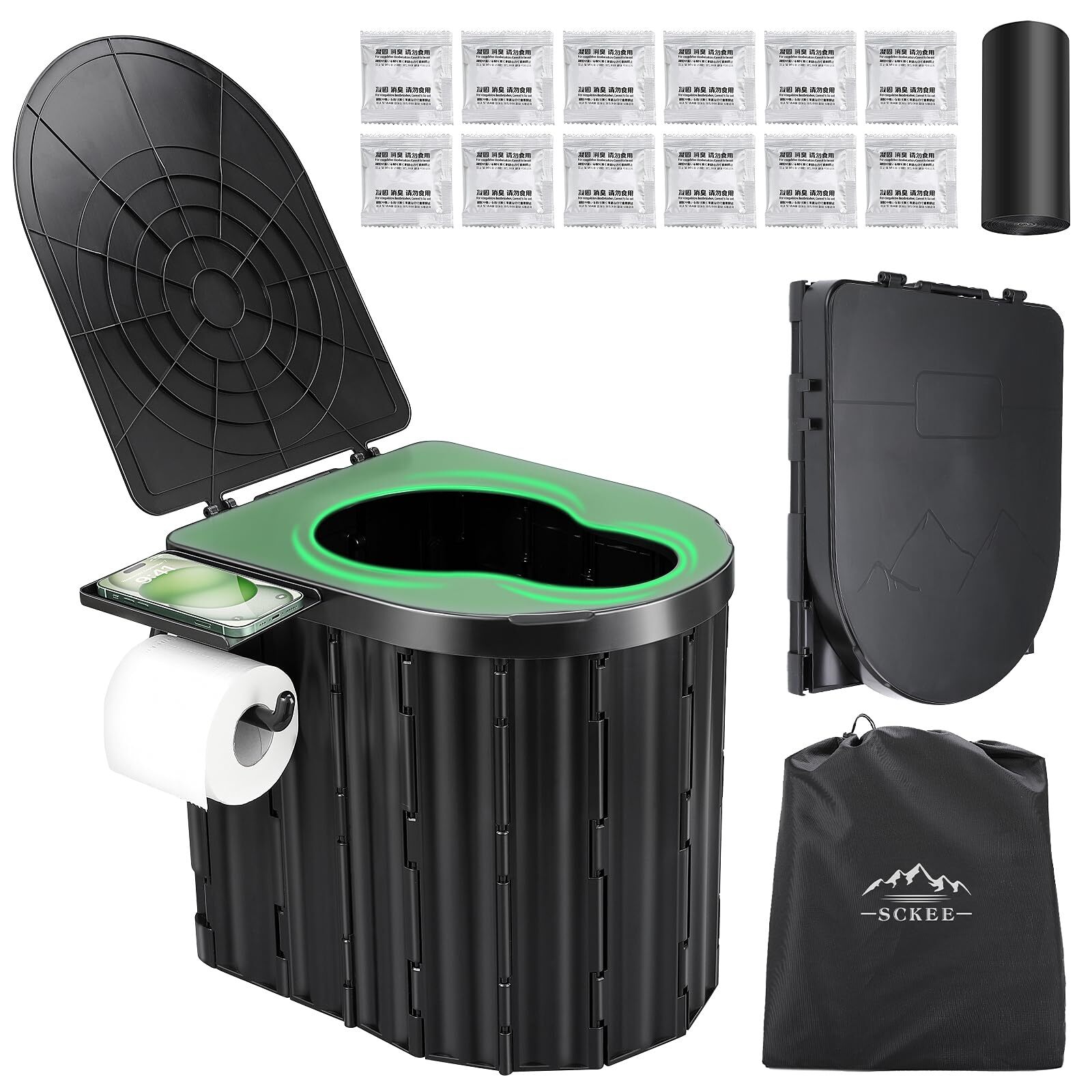 Portable Camping Toilet for Adults with Lid - 14 Inch Compact Travel Toilet