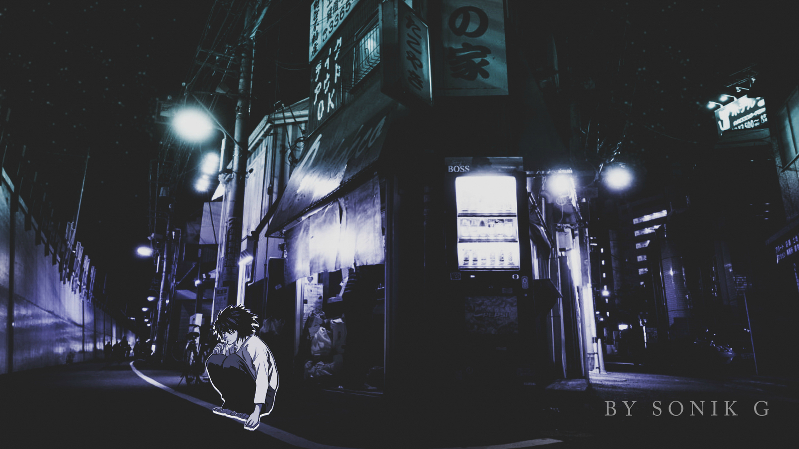 Anime Lawliet Dark Urban Night City Street Playmat for Gaming or Desk