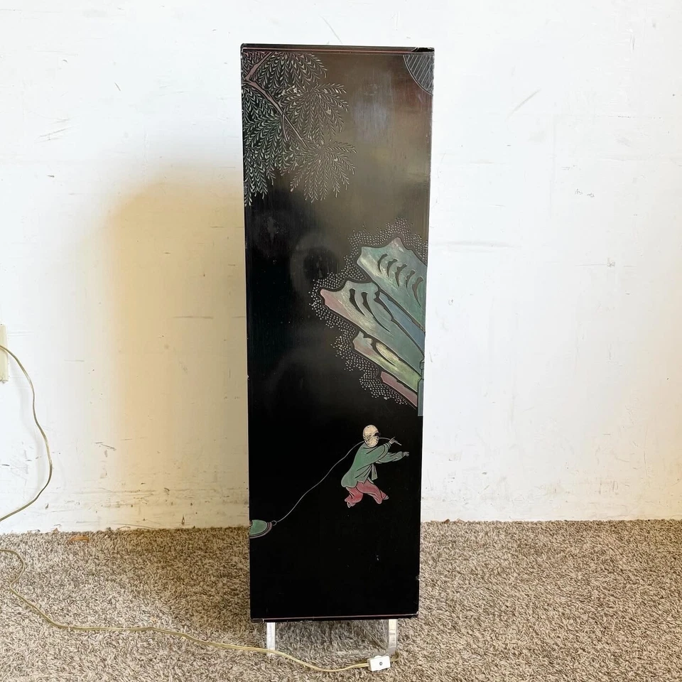 Chinese Hand Carved and Painted Black Pedestal With Lit Acrylic Base - Image 3 of 4