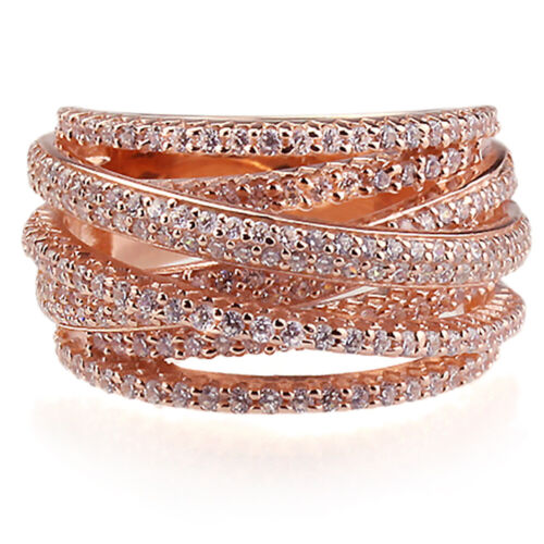 13.5mm 14K Rose Gold Plated Sterling Silver Intertwined Design CZ Ring - Picture 1 of 5