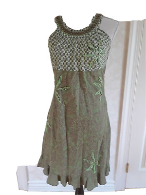 ETAM Sleeveless Floral Print Dress US Size S- Green- Size 12 UK 40 France