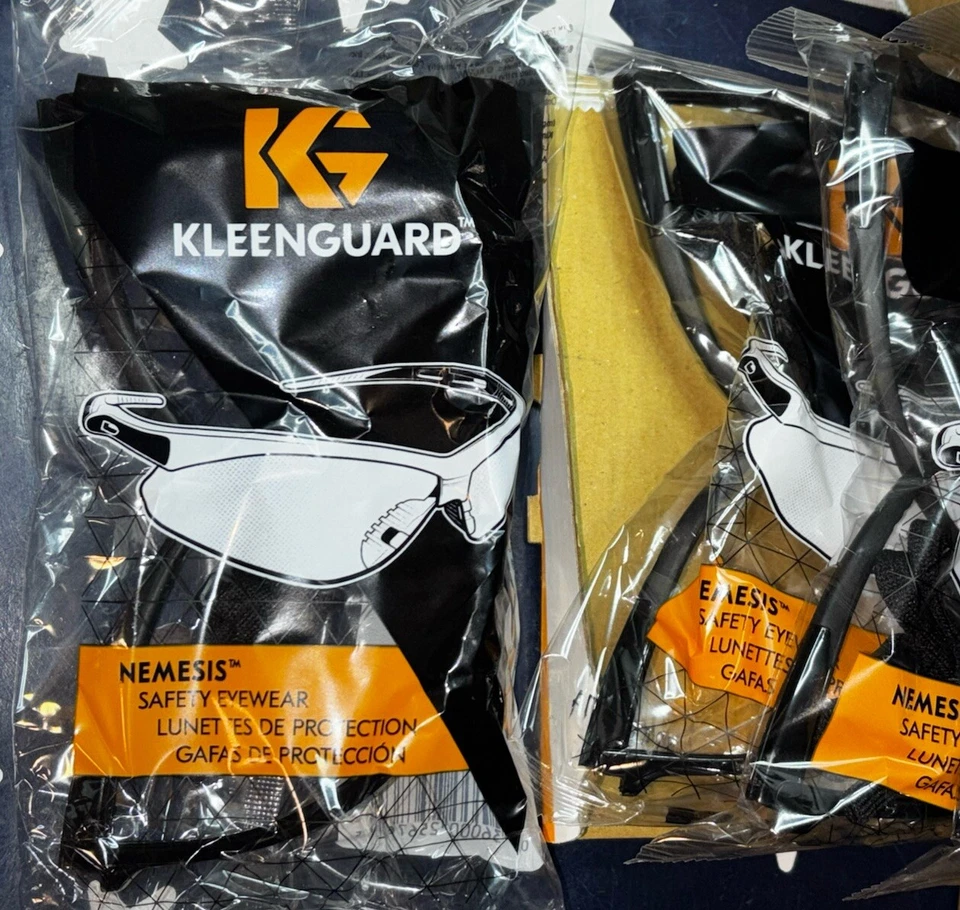 12 KleenGuard Nemesis Safety Glasses Clear Lenses Black Frame with Lanyard 25676 - Image 2 of 4
