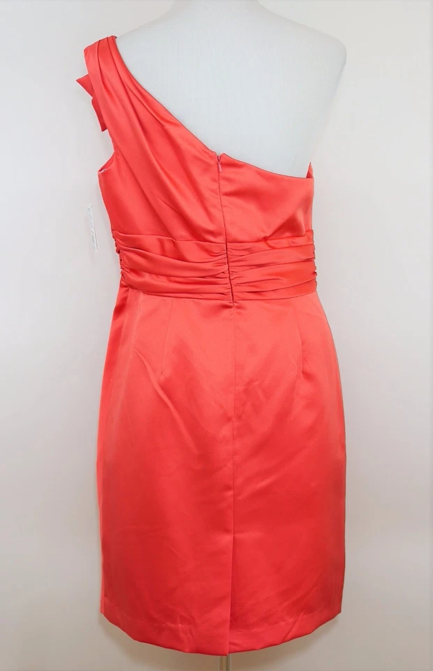 DAVIDS BRIDAL Women's 12 Pink Guava One Shoulder Satin Dress Bridesmaid Formal - Image 4 of 4