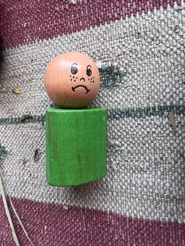 Fisher Price Little People Figure - Vintage Green Triangle Wooden Sad Boy
