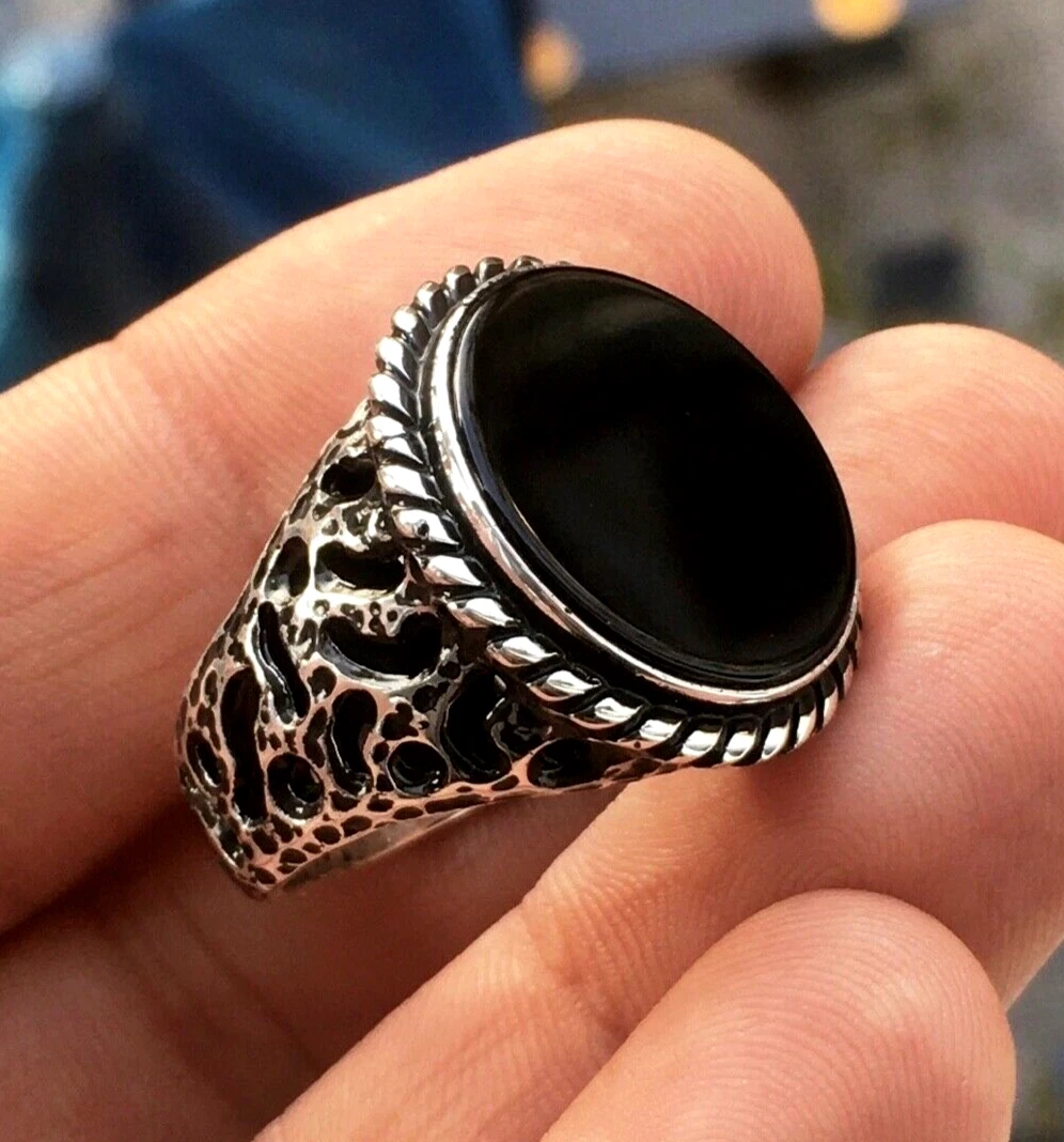 Sterling Silver Mens Ring Black Onyx Solid Elegant Handmade Statement Jewelry