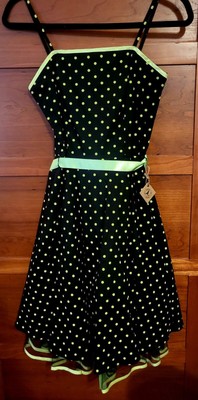 Lime Green/Black Polka Dot  Short Strap Dress Sz S