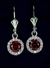 14k White Gold Halo Dangle Round Leverback Pierced Earrings Birthstone