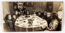 Antique Kruxo Kids Children People Family Dinner Real Photo RPPC Postcard 