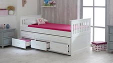 Captains Wooden Guest Bed with Trundle & 3 Drawers – 3' Single Frame – White/Wax