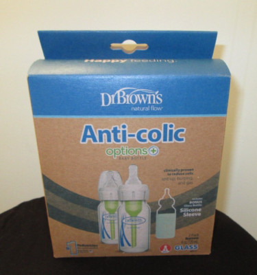Dr. Brown's Natural Flow Anti-colic Options + 2 pack Narrow Glass Bottle/Sleeve