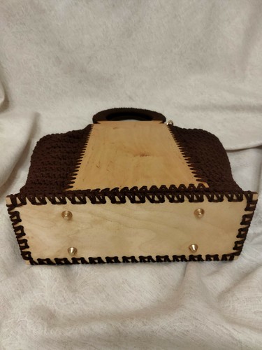 Handmade Wooden Knitted Bag Basket Handbag Purse Craft Brown Women's - Picture 7 of 12