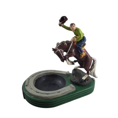 Vintage Cowboy Horse Statue Rodeo Trophy Western Figural Decor Cast Iron 7.75"