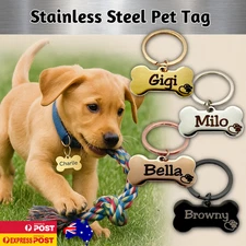 Custom Dog ID Tag Stainless Steel Bone Shape – Engraved Pet Name & Personalised