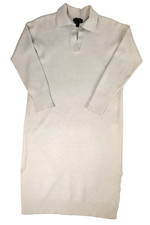 Tahari Womens Sweater Dress Size M Collared Split V Neck Long Sleeve Light Gray