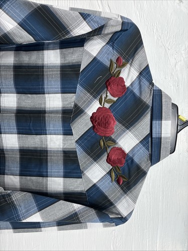 New Emma ELY Cattleman Blue Gray Plaid Long Sleeve Pearl Snap Large AA-16 - 第 12/14 張圖片
