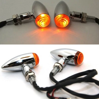 2X Motorrad Blinker Miniblinker Blinkleuchte M10 Chrom Für Harley Bobber Chopper - Bild 1 von 4