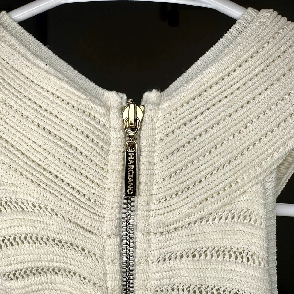 Vestido Marciano Blanco Tejido Bodycon Vendaje Sin Mangas Pequeño Foto 4 de 4