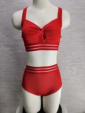 NWT Cupshe Women's Two Piece Bikini Size Medium Red With Mesh.