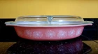Vintage Pyrex Pink Daisy Oval Casserole Divided Dish Baker w/Lid