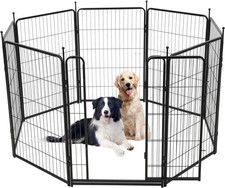 Heavy-Duty Metal Dog Playpen Indoor/Outdoor w/Wide Door, Rust-Proof, Black