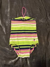 Vintage NWOT Baby Gap Striped Navy Green Pink White Halter Swimsuit Pineapple 4T