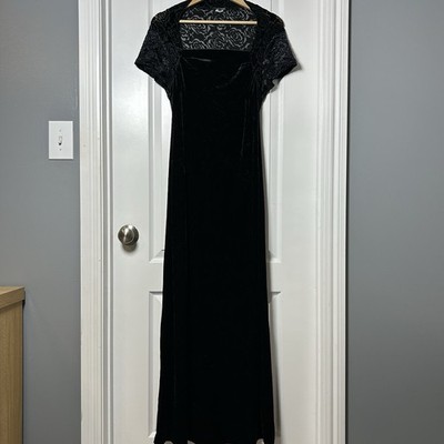 My Michelle Vintage Black Velvet Burnout Rose Yoke Maxi Dress Whimsigoth Style