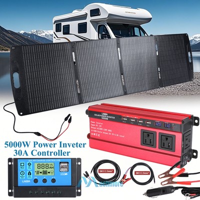 Foldable Solar Panel Kit w/ Power Inverter&Controller for Power Station RV Camp