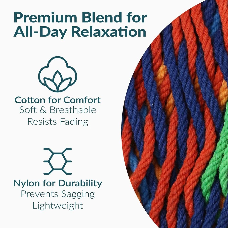 Hamaca de tela tejida de algodón y nailon para 2 personas - multicolor de Sunnydaze Foto 3 de 4