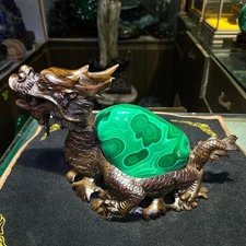 7.04lb Rare Top Natural Malachite Quartz Crystal Carved dragon turtle Collect+st