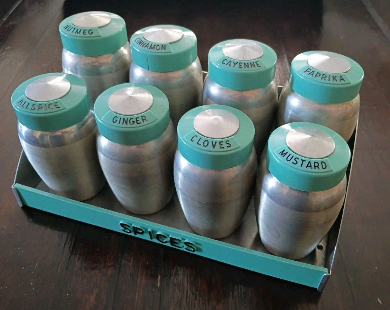 Vintage Mid Century Kromex Turquoise Spice Jars With Rack MCM RARE Seafoam 50s
Opens in a new window