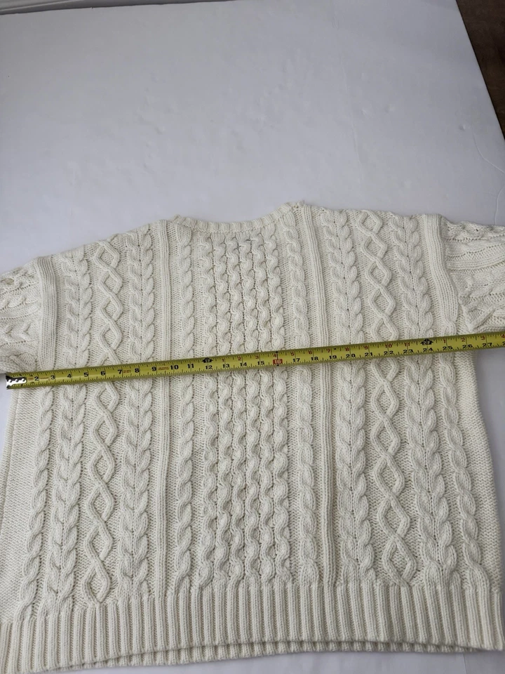 Lands End Fisherman Cotton Sweater 12-14 Youth Fits Women S Cream  ✅photo Cable - Image 2 of 4