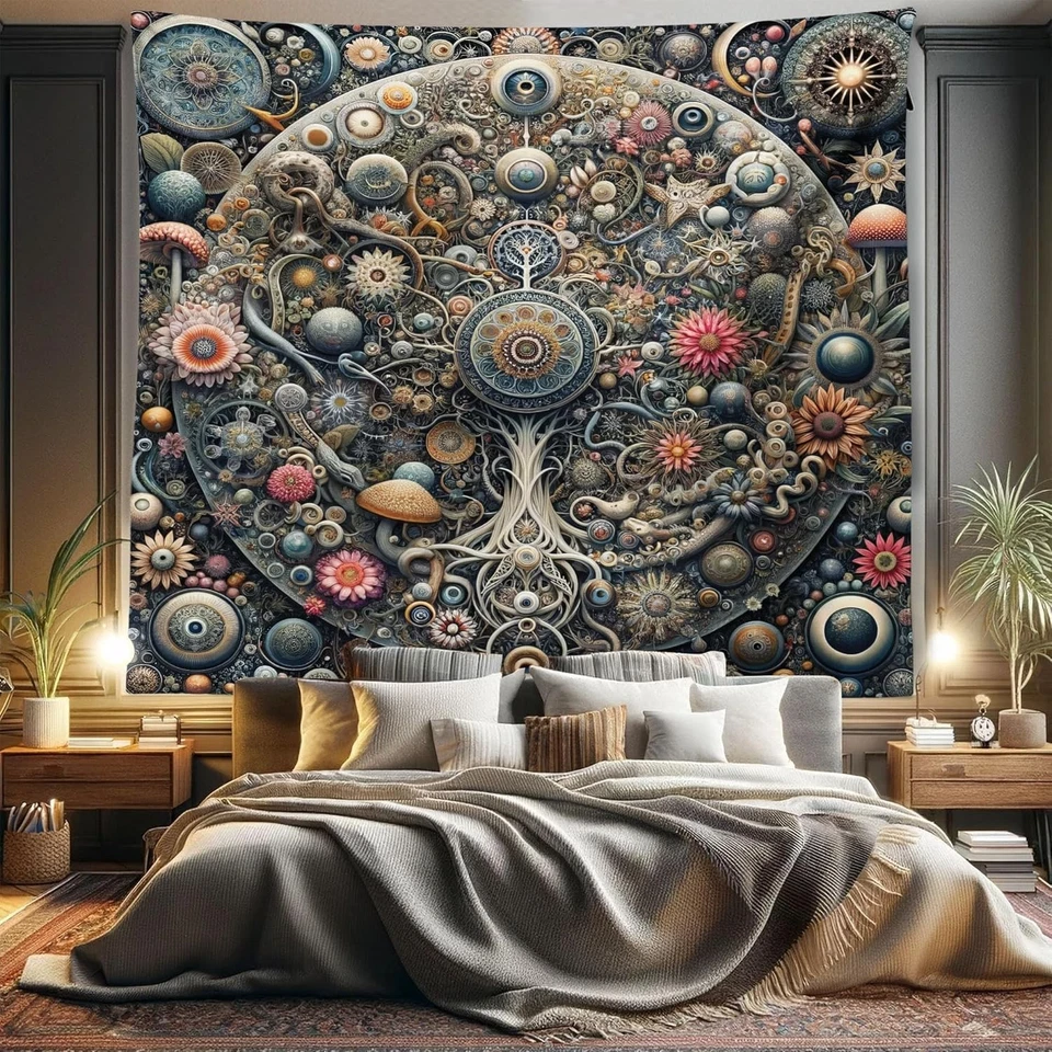 Tapiz hippie Ambesonne tamaño king, diseño abstracto Trippy Aura 104" X 88 Foto 2 de 3