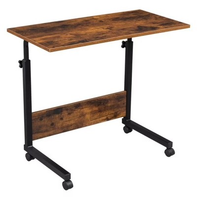 Adjustable Height Mobile Side Table with Wheels Retro Chipboard Steel31.5x15.7in