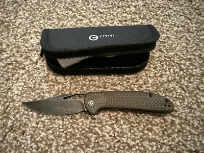 CIVIVI Ortis Flipper & Thumb Hole Knife Carbon Fiber Handle Damascus Blade NEW