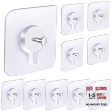 Waterproof Adhesive Wall Hooks 13lb Max&mdash;10 Pack&mdash;No Nail Hangers