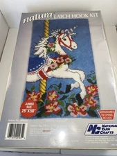 Vtg National Yarn Crafts "Natura" Latch Hook Kit Unicorn Carousel 28" x 50" Rug