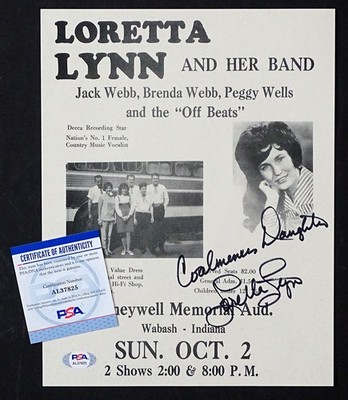 LORETTA LYNN Signed ''COALMINERS DAUGHTER'' Autograph on 1966 CONCERT FLYER w/ COA