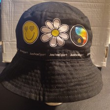 Justice Sport Girls Reversible Bucket Hat Black Smiley Daisy Paisley One Size