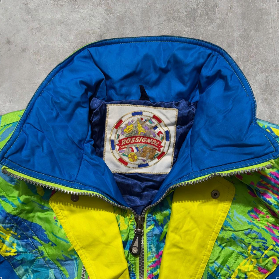 Vintage Rossignol 80s 90s Neon Green Ski Jacket Colourblock Retro Snow ...