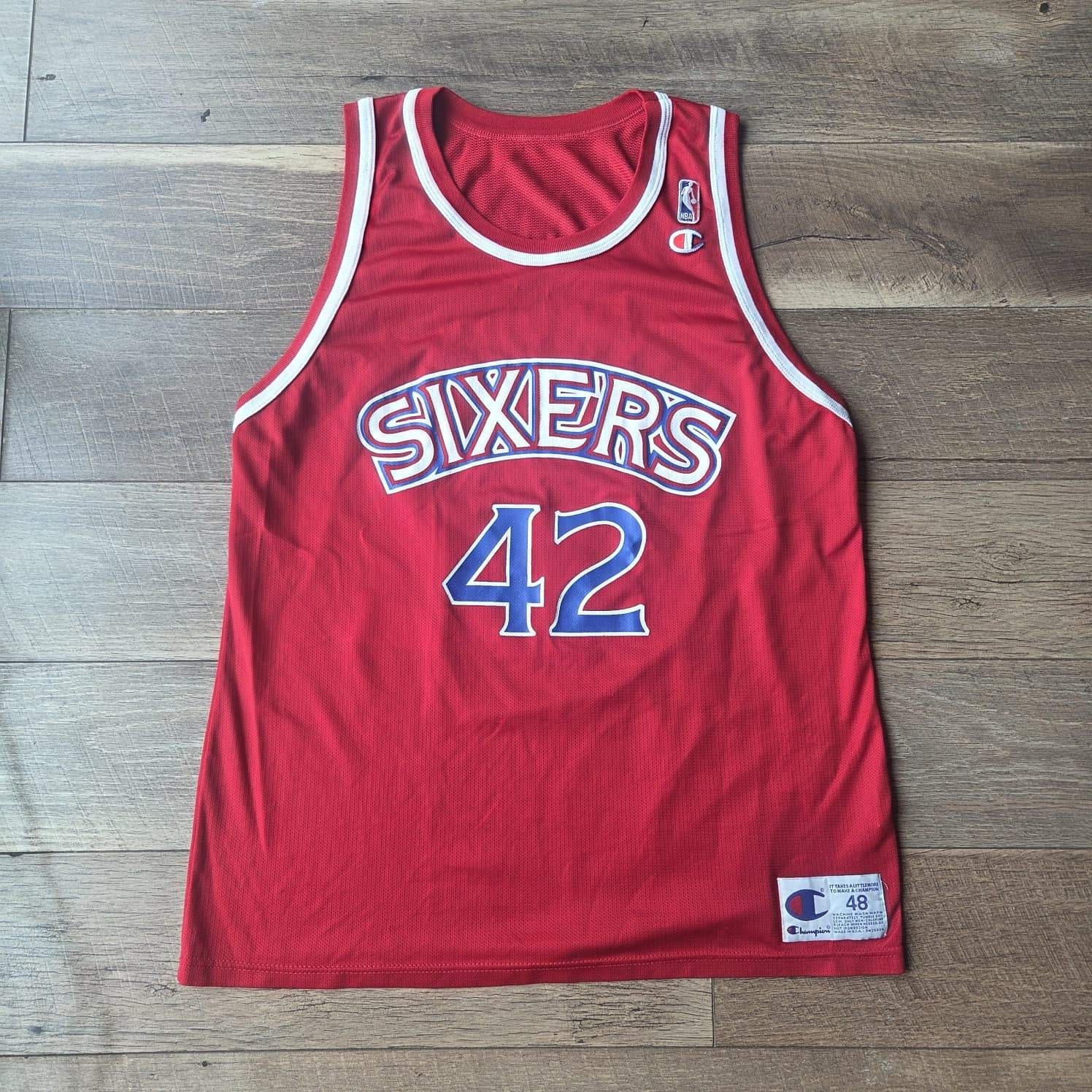 Vintage Champion Philadelphia 76ers Jerry Stackhouse 42 Jersey Red Mens 48 XL