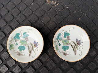 Pair Of Antique Chinese Enameled Famille Rose Flowers China Porcelain Saucers