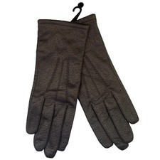 NOS Vintage Black Leather Gloves Knit Acrylic Lined Womens Size 7.5