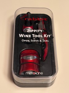 Brand New - RABBIT Zippity Wine Tool Kit - Open, Serve & Seal, Red, Plastic Case