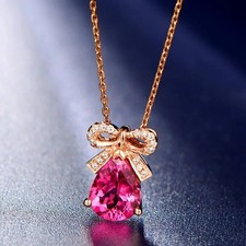 2 Ct Pear Cut Pink Ruby Diamond Drop Pendant Necklace Chain 14k Rose Gold Finish