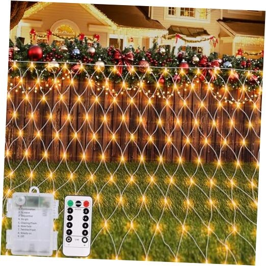 Battery Operated Net Lights, 100 LED Net Fairy Lights 8 Modes Warm White